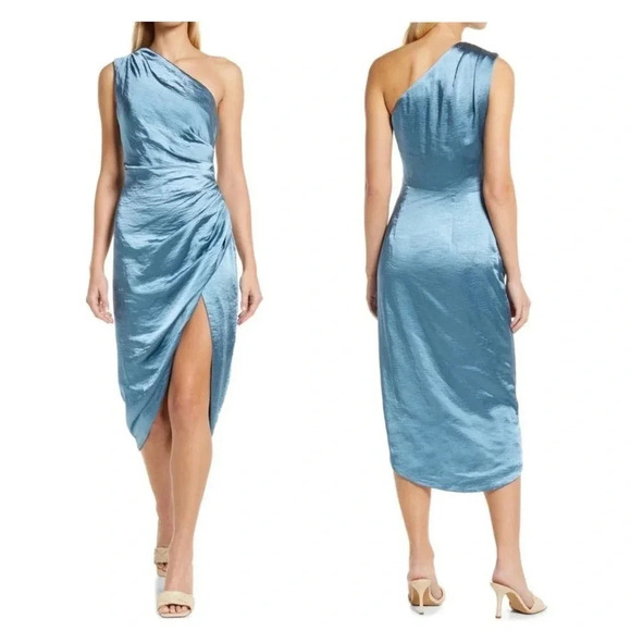 Elliatt Women's Blue Cassini One Shoulder Ruched Sleeveless Midi Dress Size S - Picture 1 of 7